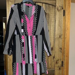 SHEIN Pink and black Polka Dot Midi Dress
